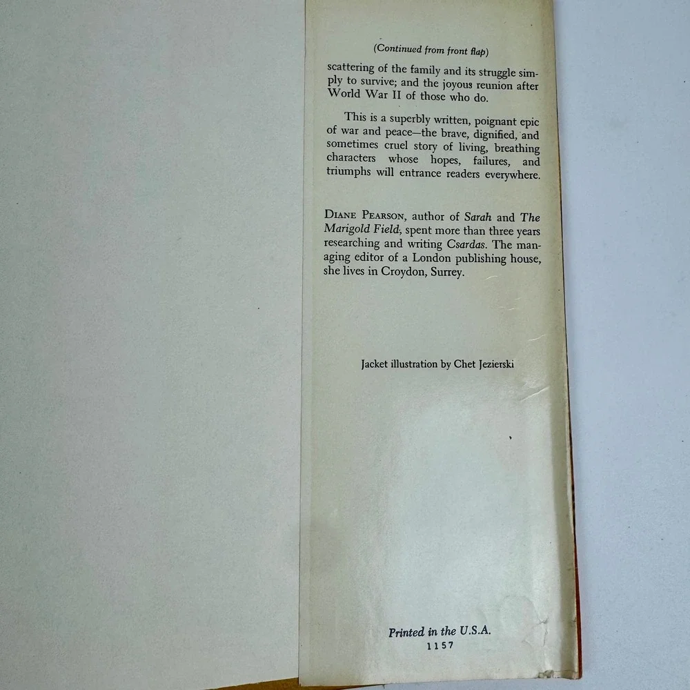 Csardas by Diane Pearson 1975 Hardcover Book Club‎ Edition Historical Fiction